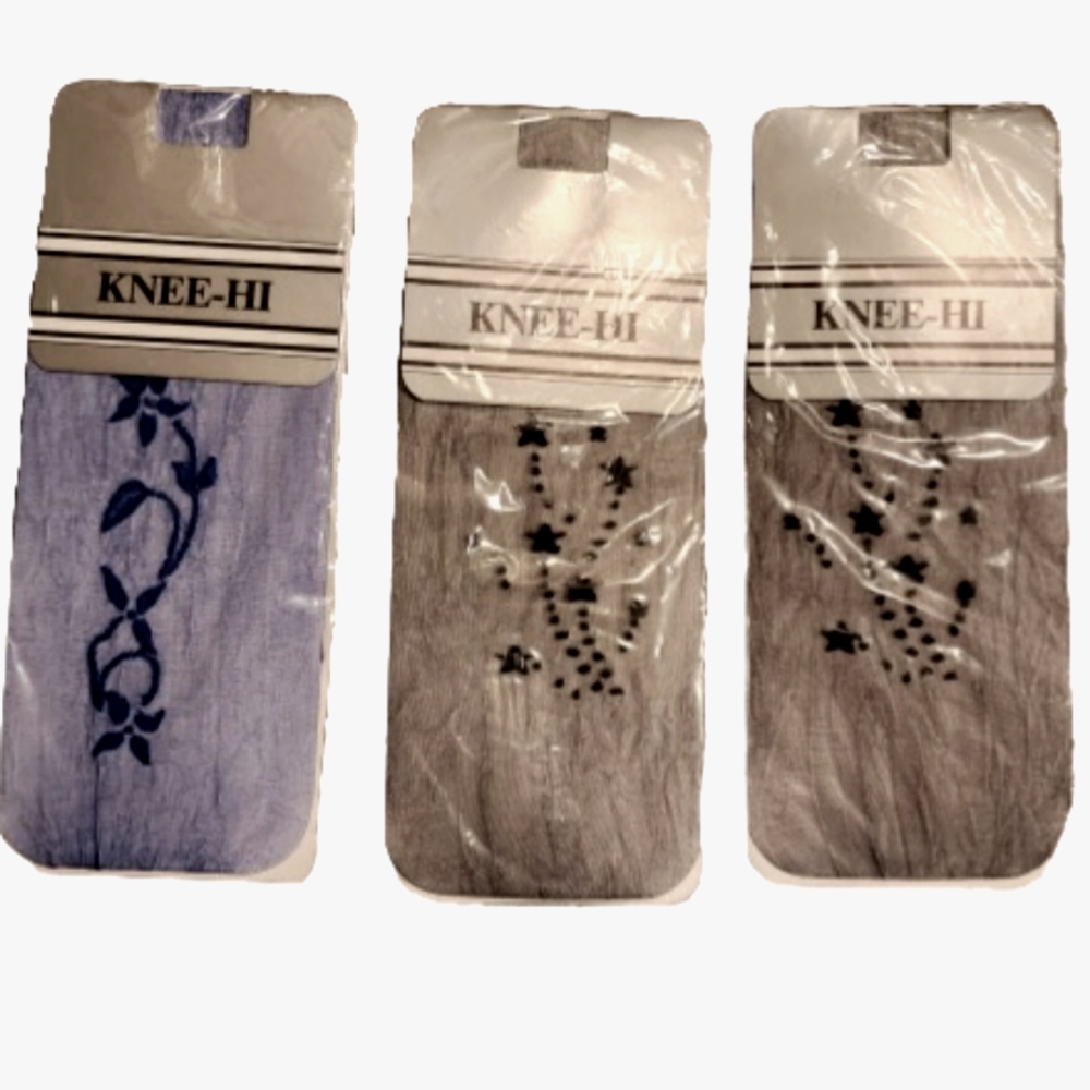 Sheer Pattern Knee High Stockings 3 pair Vintage